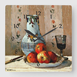 Pissarro - Still Life with Apples and Pitcher, Square Wall Clock
