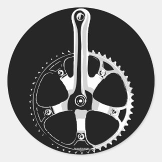 Pista Bicycle Crankset - white on black Classic Round Sticker