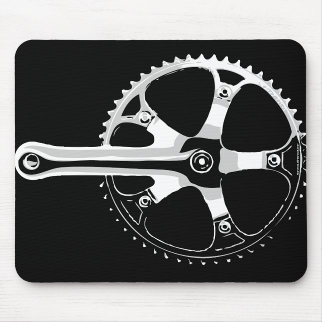Pista Bicycle Crankset - white on black Mouse Pad (Front)