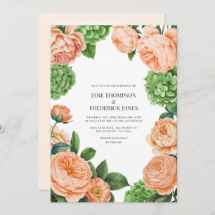 Pistachio and Peach Watercolor Floral Wedding Invitation