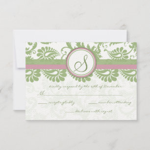 Pistachio Clover Pink Lavender Damask Wedding RSVP Card