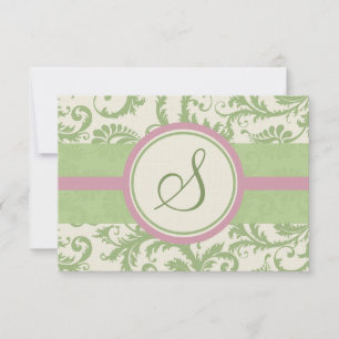 Pistachio Clover Rose Petal Damask Wedding RSVP Card