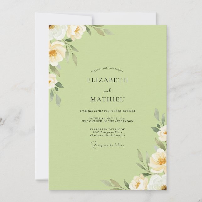 Pistachio Cream Petal Wedding Invitation (Front)