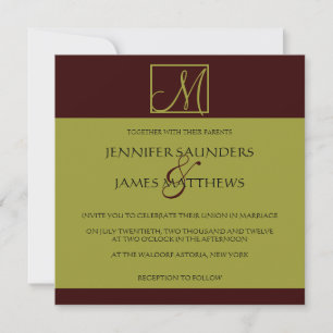 Pistachio & Espresso Monogram Wedding Invitation