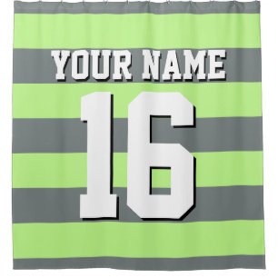Pistachio Green Charcoal Sports Jersey Stripe Shower Curtain