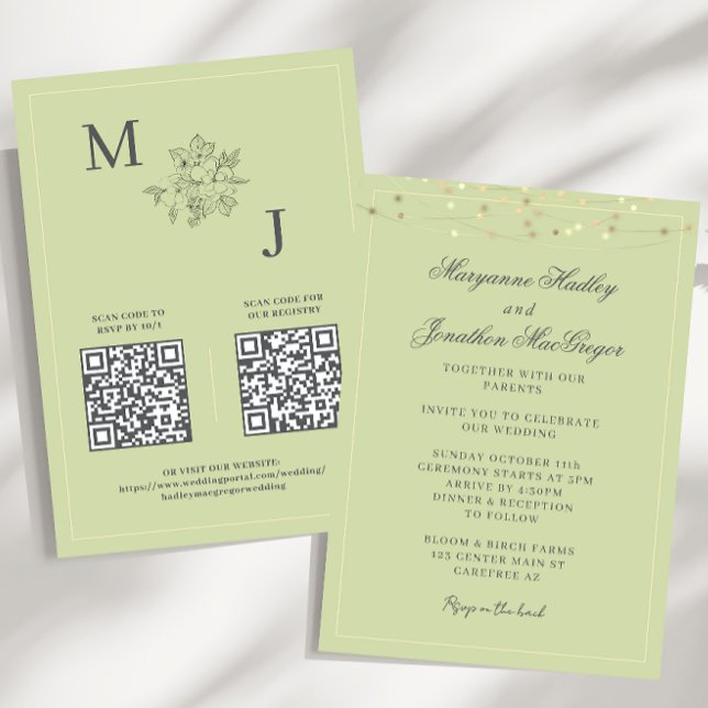 Pistachio Green Elegant QR Code Wedding Invitation (Creator Uploaded)