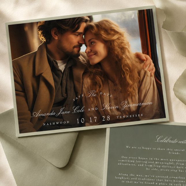 Pistachio Green Landscape Save the Date Card (Creator Uploaded)