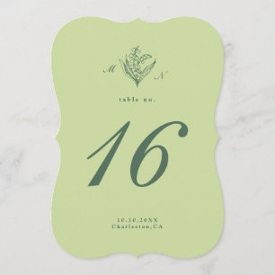 Pistachio Green Lily Die-Cut Table Number Card