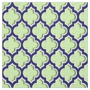 Pistachio Green, Navy Moroccan Quatrefoil #5DS Fabric
