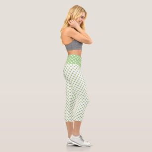 Pistachio Green Polka Dots Circles Capri Leggings