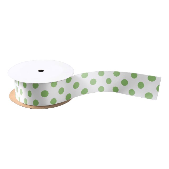 Pistachio Green Polka Dots Circles Satin Ribbon (Spool)