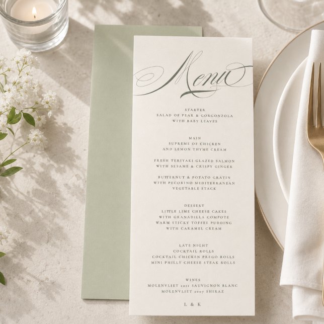 Pistachio Green Script Wedding Menu (Creator Uploaded)