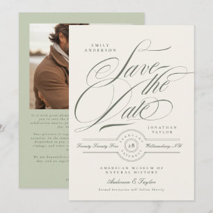 Pistachio Green Script Wedding Photo Save The Date