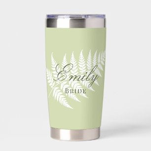 Pistachio Green White Fern Elegant Pastel Bridal Insulated Tumbler