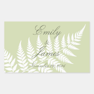Pistachio Green White Fern Elegant Personalised Rectangular Sticker