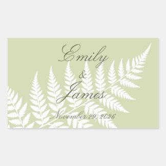 Pistachio Green White Fern Elegant Personalised Rectangular Sticker