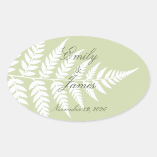 Pistachio Green White Fern Refined Woodland Oval Sticker
