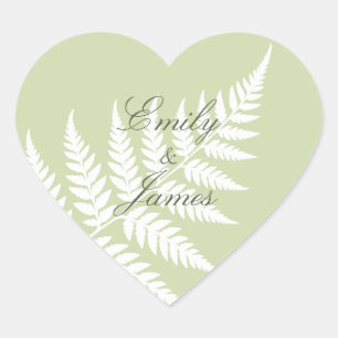 Pistachio Green White Fern Romantic Botanical Heart Sticker