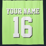 Pistachio Green White Sports Jersey Team Jersey Shower Curtain<br><div class="desc">Preppy Solid Colour Team Jersey / Sports Jersey / Football Jersey / Rugby Jersey with Custom Name Customise this with your own name or team name and a number. You can change the size, colour and placement of the text if you need to make changes, change the colour of or...</div>