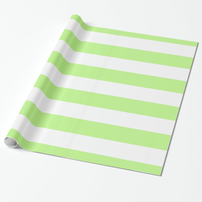 Pistachio Green, White XL Stripes Pattern Wrapping Paper (Unrolled)