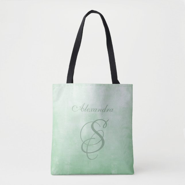 Pistachio Grey stylish rustic monogram Tote Bag (Front)