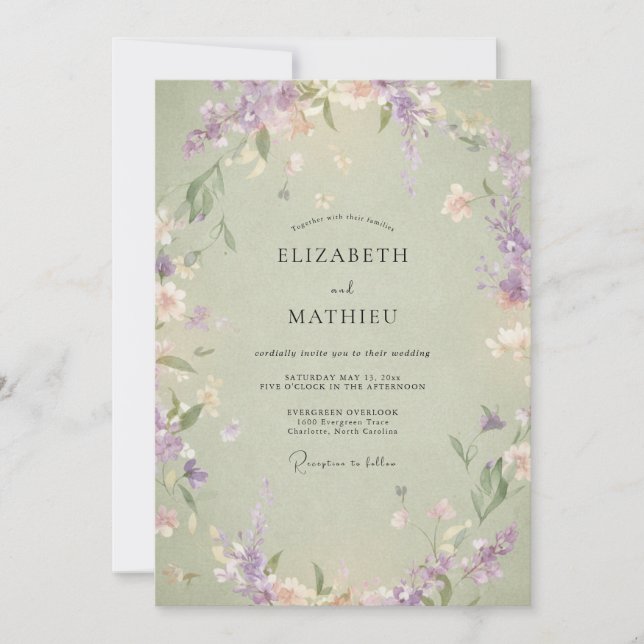 Pistachio Lavender Wreath Wedding Invitation (Front)