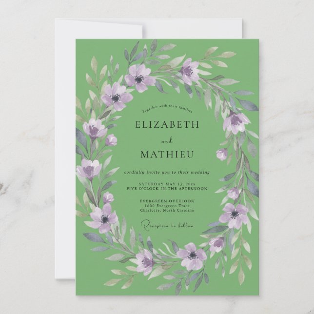 Pistachio Lilac Wreath Wedding Invitation (Front)