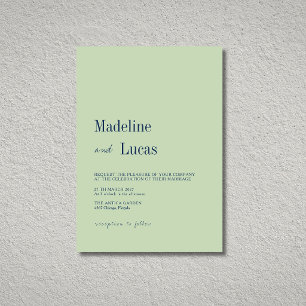 Pistachio & Navy Minimalist Clean Modern Wedding Invitation