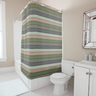 Pistachio Nut Shell Green Peach Purple Stripes  Shower Curtain