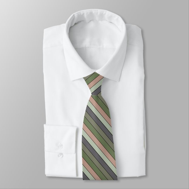Pistachio Nut Shell Green Peach Purple Stripes  Tie (Tied)
