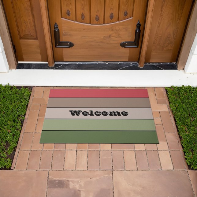 Pistachio Nut Shell Green Red Brown Stripes  Doormat (Outdoor)