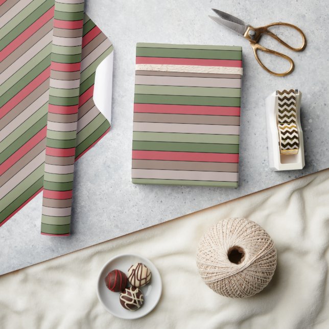 Pistachio Nut Shell Green Red Brown Stripes  Wrapping Paper (Crafts)