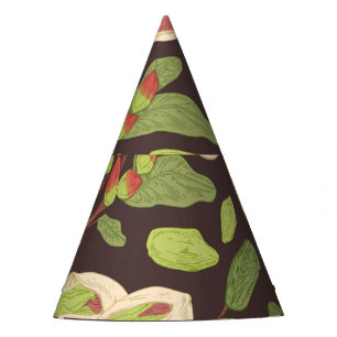 Pistachio Nuts: Black Hand-Drawn Seamless. Party Hat
