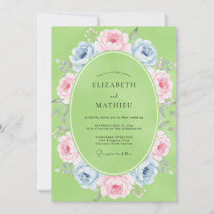 Pistachio Pastel Ranunculus Eucalyptus Wedding Invitation