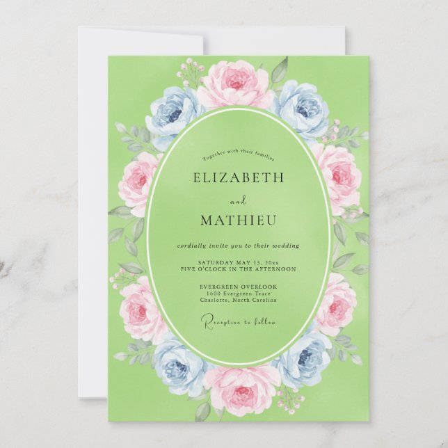 Pistachio Pastel Ranunculus Eucalyptus Wedding Invitation (Front)