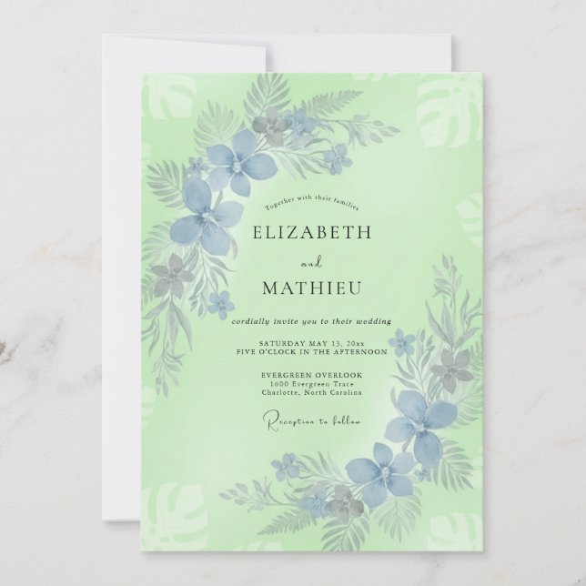 Pistachio Periwinkle Leaf Wedding Invitation (Front)