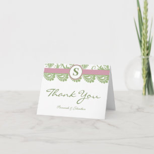 Pistachio Pink Lavender Damask Thank You Card