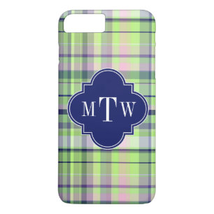 Pistachio Pink Navy Wht Preppy Madras Monogram Case-Mate iPhone Case