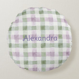 Pistachio Plaid Stripes Lavender Faux Glitter   Round Cushion