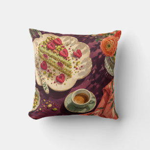 Pistachio Raspberry Cake Espresso Plum Tea Table Cushion