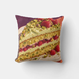 Pistachio Raspberry Cake Slice Painterly Dessert Cushion