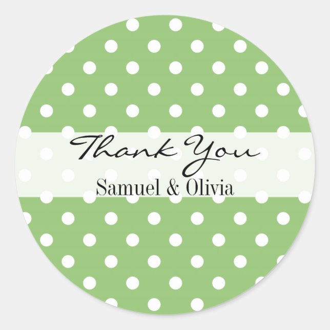 Pistachio Round Custom Polka Dotted Thank You Classic Round Sticker (Front)