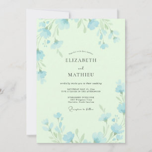 Pistachio Sky Blue Leafy Wedding Invitation
