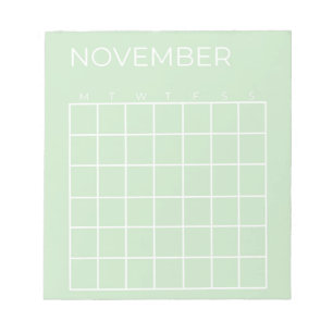 Pistachio Undated November Calendar Planner Notepad