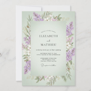 Pistachio Violet Sprig Eucalyptus Wedding Invitation