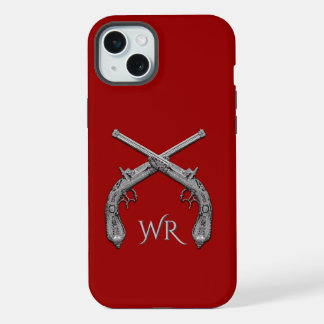 Pistols Crossed Monogram Red iPhone 15 Plus Case