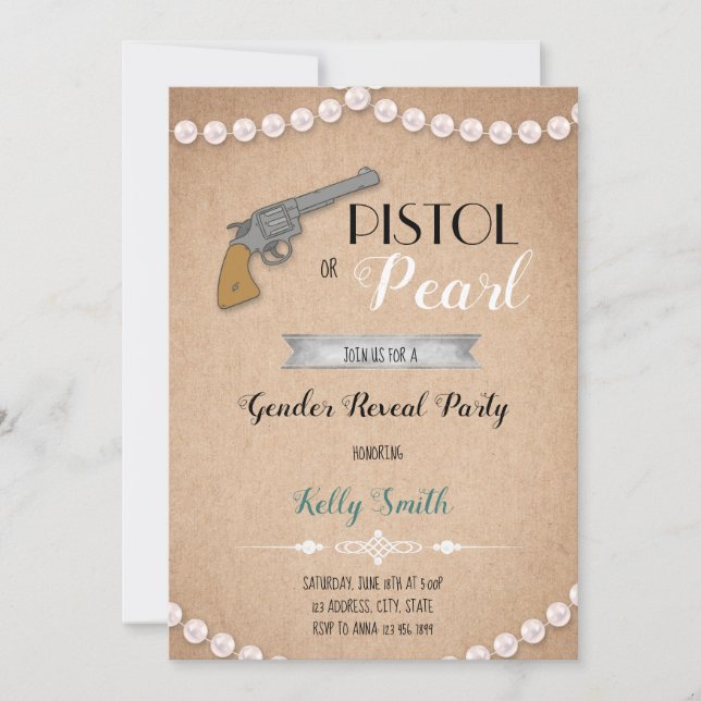 Pistols or pearl gender reveal invitation (Front)