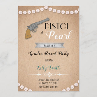 Pistols or pearl gender reveal invitation