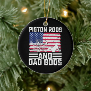 Piston Rods And Dad Bods Mechanic Usa 4th Of July Ceramic Tree Decoration