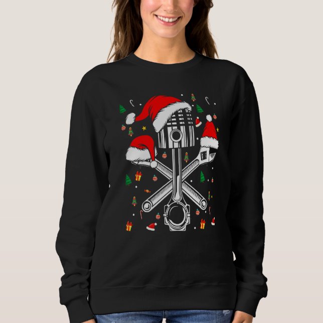Piston Wrench Santa Hat Bike Car Mechanic Christma Sweatshirt (Front)